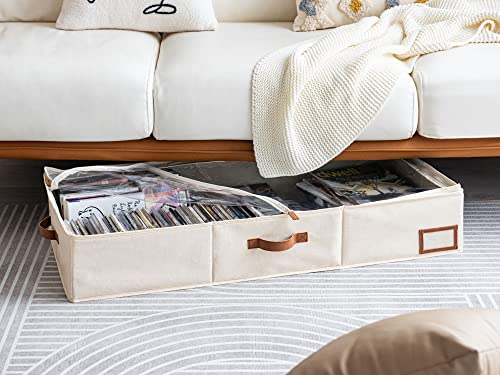 StorageWorks Underbed Storage Bins, Under Bed Storage Containers with Zippers, Closet Organizer for Clothes, Blankets, Ivory White, Jumbo, 2 Pack
