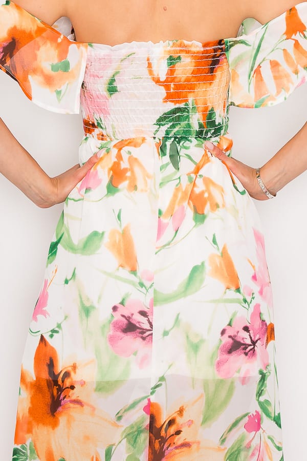 Floral Ruffled Off Shoulder Maxi Dress